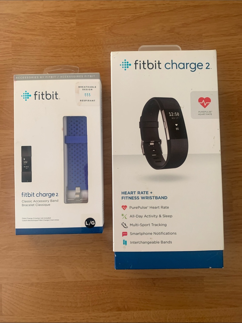 Fitbit Charge 2 Heart Rate & Fitness Wristband Black Large Extra Purple Band NEW